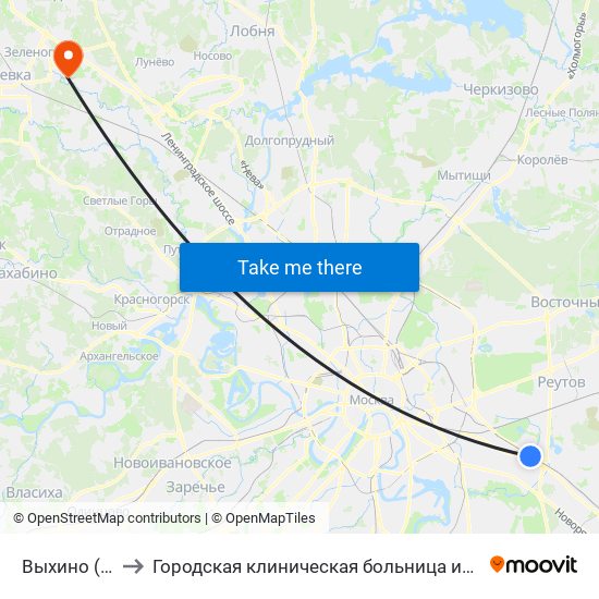 Выхино (Vykhino) to Городская клиническая больница имени М.П. Кончаловского map