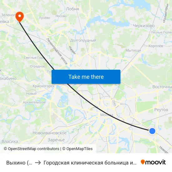 Выхино (Vykhino) to Городская клиническая больница имени М.П. Кончаловского map