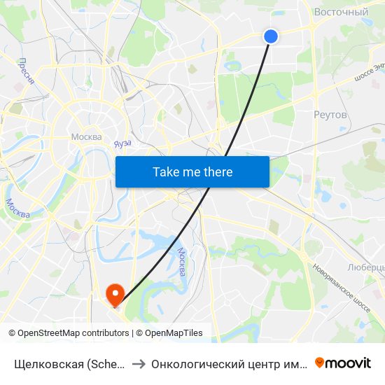 Щелковская (Schelkovskaya) to Онкологический центр им. Н.Н.Блохина map