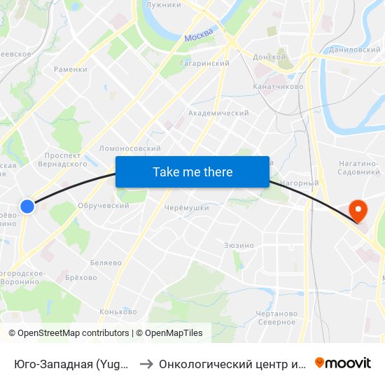 Юго-Западная (Yugo-Zapadnaya) to Онкологический центр им. Н.Н.Блохина map