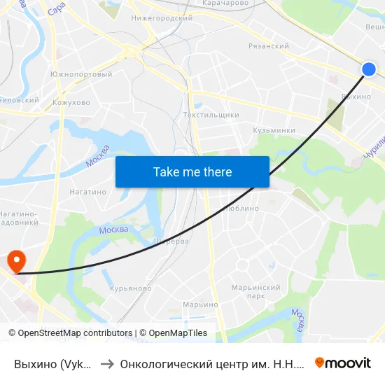 Выхино (Vykhino) to Онкологический центр им. Н.Н.Блохина map