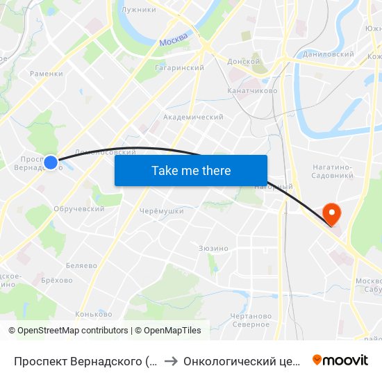 Проспект Вернадского (Prospekt Vernadskogo) to Онкологический центр им. Н.Н.Блохина map