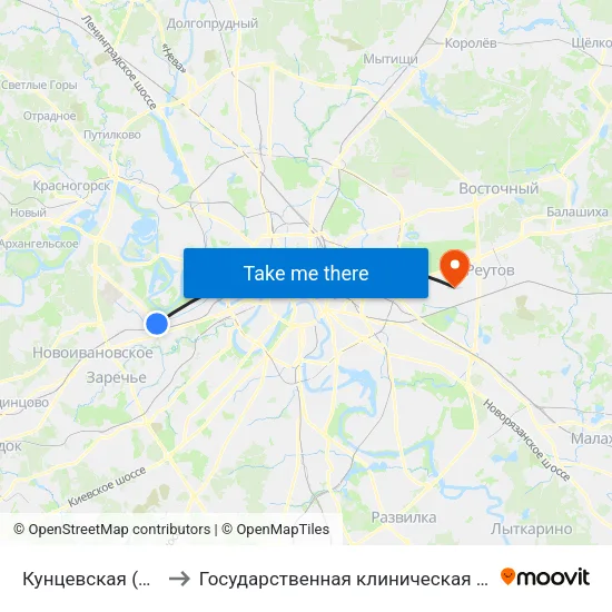 Кунцевская (Kuntsevskaya) to Государственная клиническая больница им Е. О. Мухина map