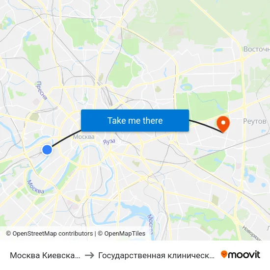 Москва Киевская (Kievsky Station) to Государственная клиническая больница им Е. О. Мухина map