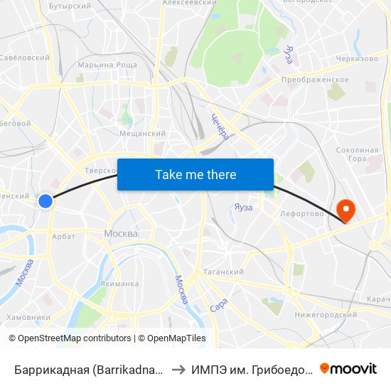 Баррикадная (Barrikadnaya) to ИМПЭ им. Грибоедова map