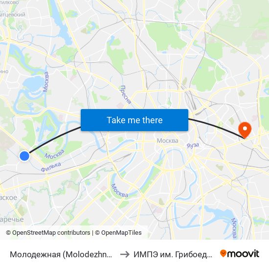 Молодежная (Molodezhnaya) to ИМПЭ им. Грибоедова map