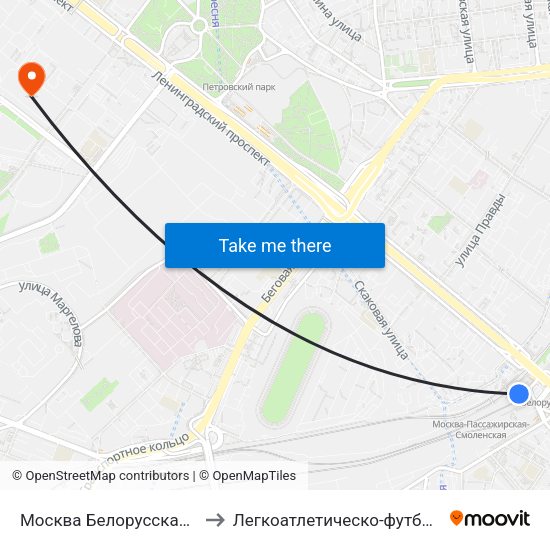 Москва Белорусская (Belorussky Station) to Легкоатлетическо-футбольный комплекс ЦСКА map