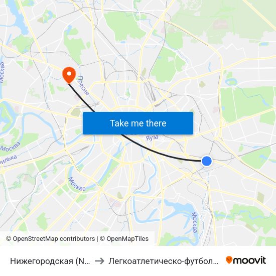 Нижегородская (Nizhegorodskaya) to Легкоатлетическо-футбольный комплекс ЦСКА map
