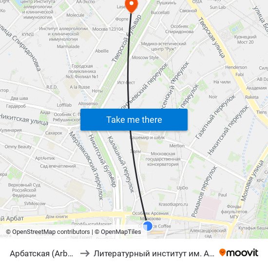 Арбатская (Arbatskaya) to Литературный институт им. А.М. Горького map