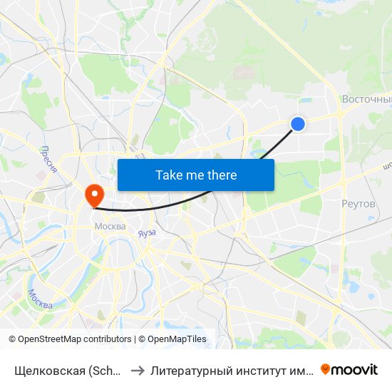 Щелковская (Schelkovskaya) to Литературный институт им. А.М. Горького map