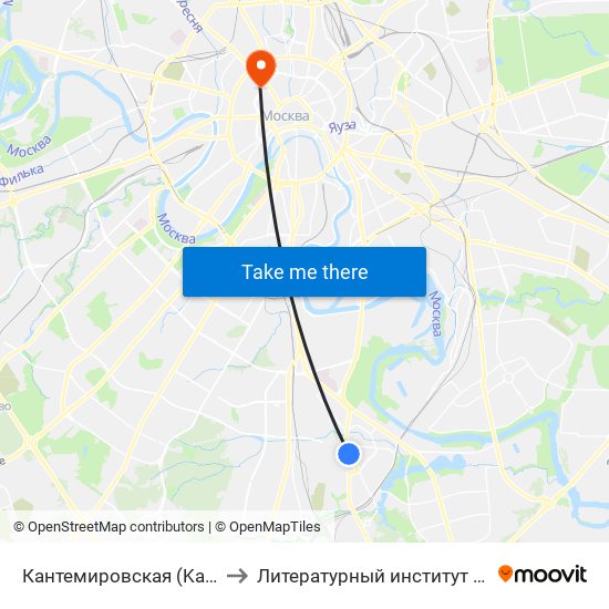 Кантемировская (Kantemirovskaya) to Литературный институт им. А.М. Горького map