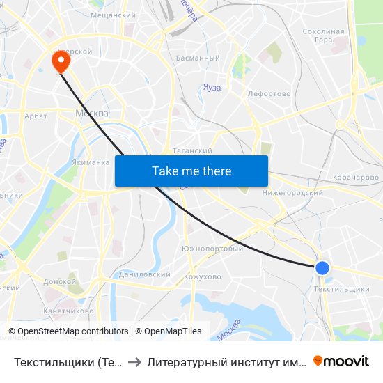 Текстильщики (Tekstilschiki) to Литературный институт им. А.М. Горького map