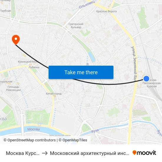 Москва Курская (Kursky Station) to Московский архитектурный институт (государственная академия) (МАрхИ) map