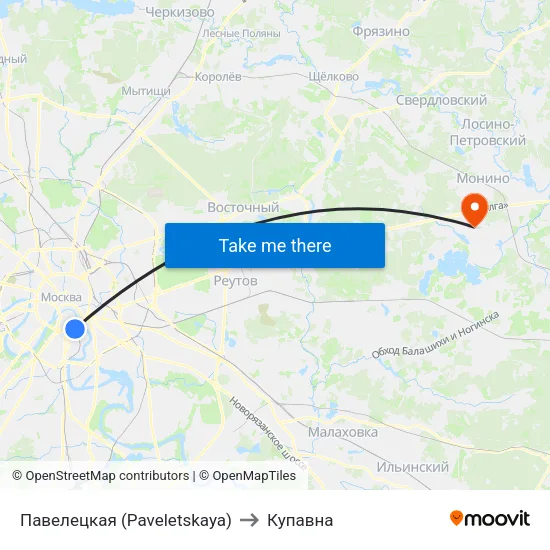 Павелецкая (Paveletskaya) to Купавна map
