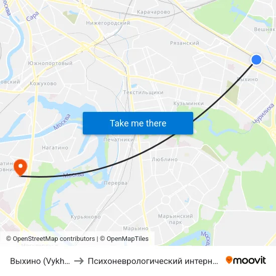 Выхино (Vykhino) to Психоневрологический интернат №16 map