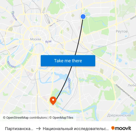 Партизанская (Partizanskaya) to Национальный исследовательский ядерный университет «МИФИ» map