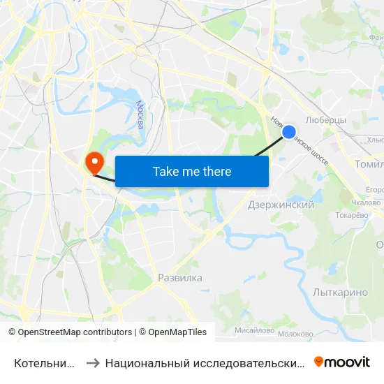 Котельники (Kotelniki) to Национальный исследовательский ядерный университет «МИФИ» map