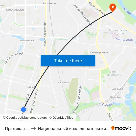 Пражская (Prazhskaya) to Национальный исследовательский ядерный университет «МИФИ» map