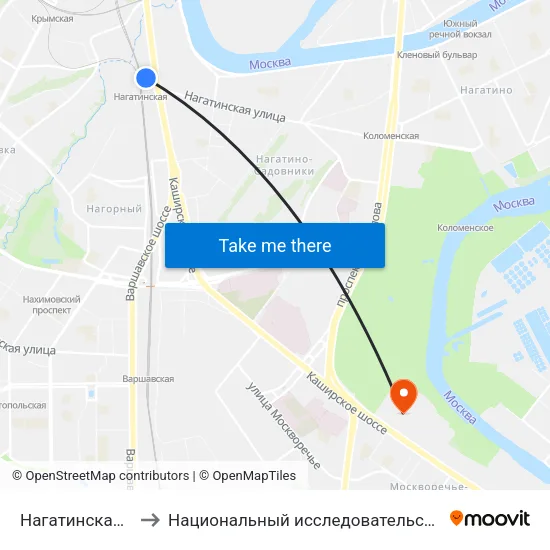 Нагатинская (Nagatinskaya) to Национальный исследовательский ядерный университет «МИФИ» map
