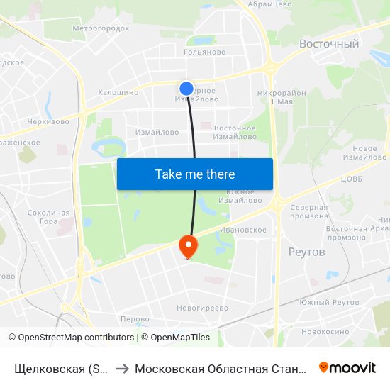 Щелковская (Schelkovskaya) to Московская Областная Станция Переливания Крови map