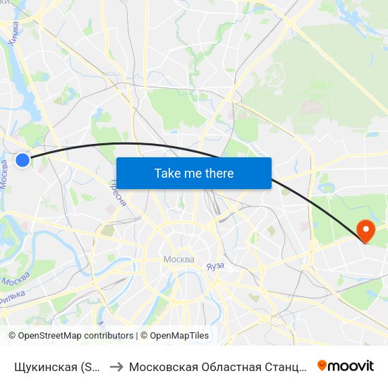Щукинская (Schukinskaya) to Московская Областная Станция Переливания Крови map