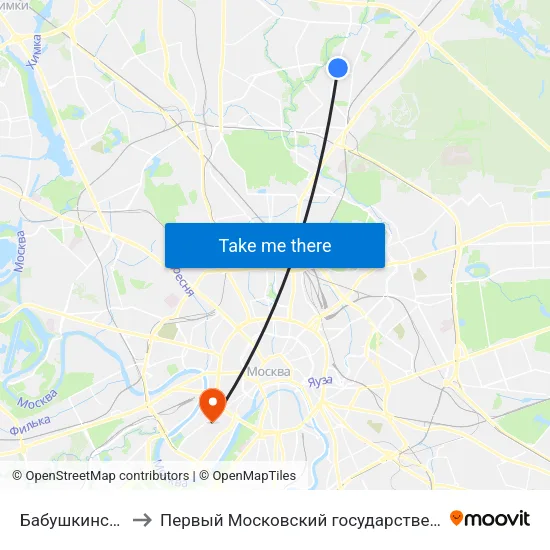 Бабушкинская (Babushkinskaya) to Первый Московский государственный медицинский университет им. И. М. Сеченова map