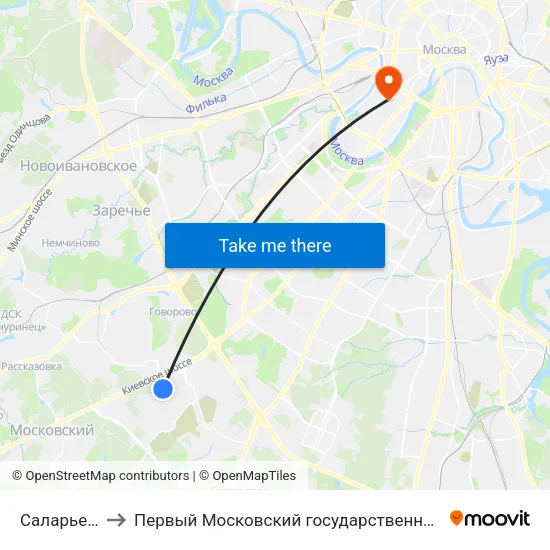 Саларьево (Salaryevo) to Первый Московский государственный медицинский университет им. И. М. Сеченова map