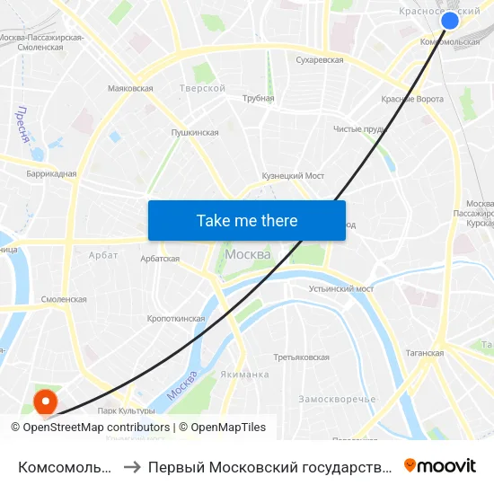 Комсомольская (Komsomolskaya) to Первый Московский государственный медицинский университет им. И. М. Сеченова map