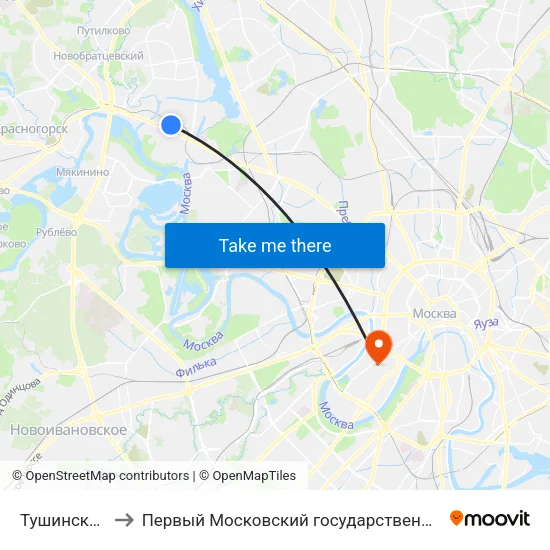 Тушинская (Tushinskaya) to Первый Московский государственный медицинский университет им. И. М. Сеченова map