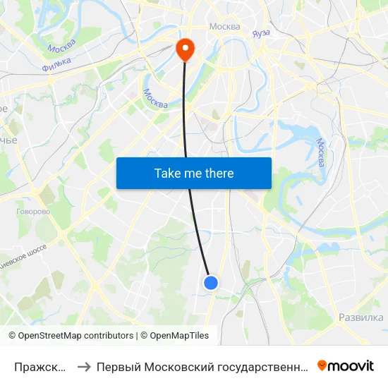 Пражская (Prazhskaya) to Первый Московский государственный медицинский университет им. И. М. Сеченова map