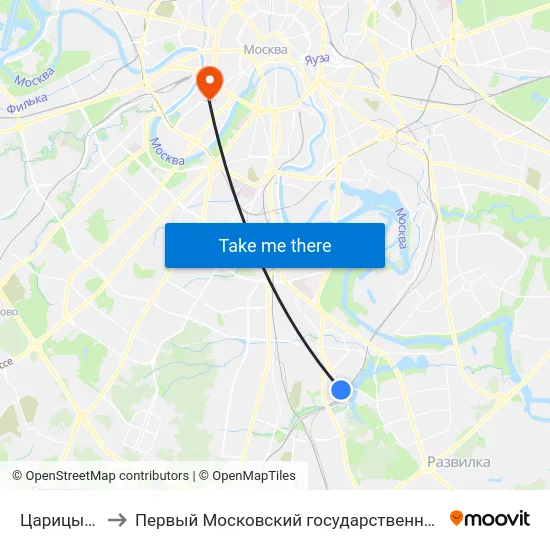 Царицыно (Tsaritsyno) to Первый Московский государственный медицинский университет им. И. М. Сеченова map