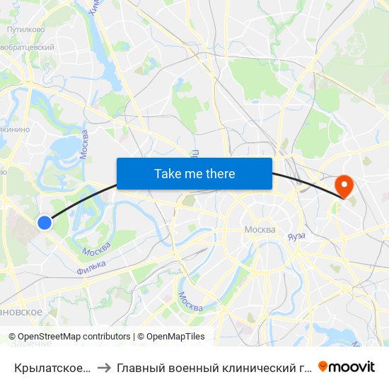 Крылатское (Krylatskoe) to Главный военный клинический госпиталь им. Н.Н. Бурденко map