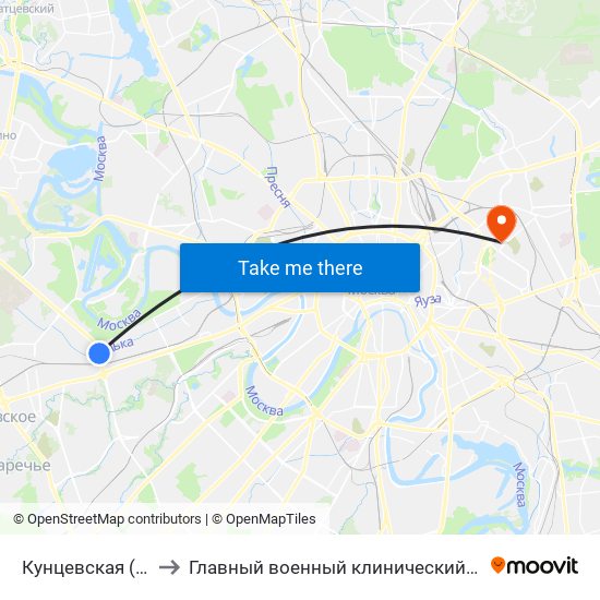 Кунцевская (Kuntsevskaya) to Главный военный клинический госпиталь им. Н.Н. Бурденко map