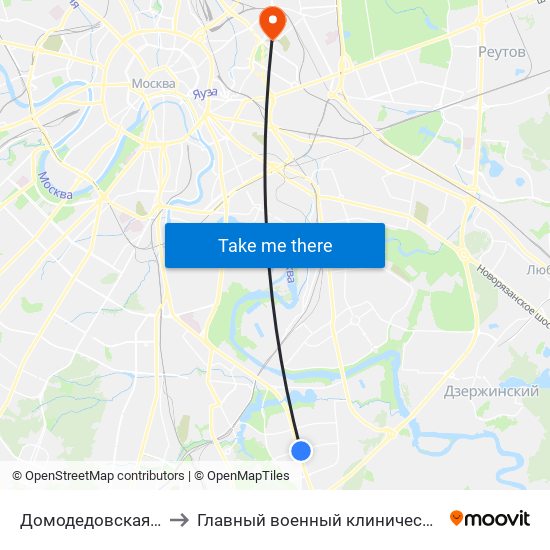 Домодедовская (Domodedovskaya) to Главный военный клинический госпиталь им. Н.Н. Бурденко map