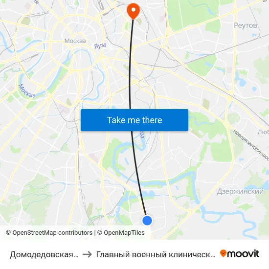 Домодедовская (Domodedovskaya) to Главный военный клинический госпиталь им. Н.Н. Бурденко map