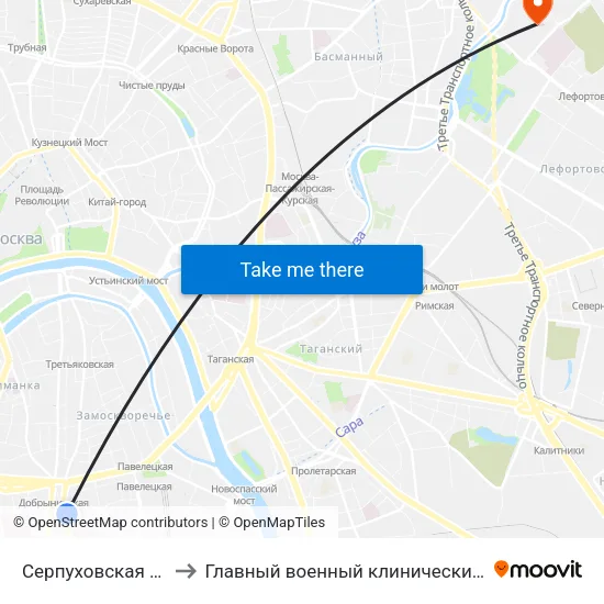 Серпуховская (Serpukhovskaya) to Главный военный клинический госпиталь им. Н.Н. Бурденко map