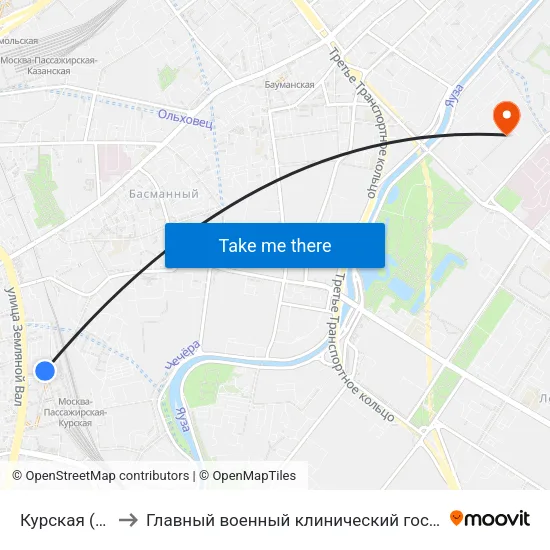 Курская (Kurskaya) to Главный военный клинический госпиталь им. Н.Н. Бурденко map