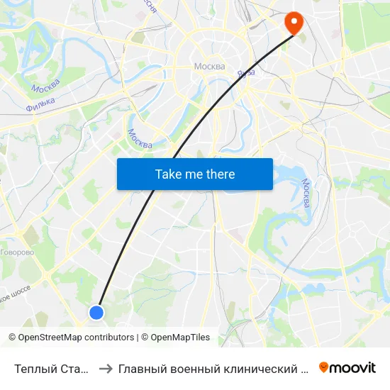 Теплый Стан (Teply Stan) to Главный военный клинический госпиталь им. Н.Н. Бурденко map