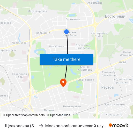 Щелковская (Schelkovskaya) to Московский клинический научно-практический центр map