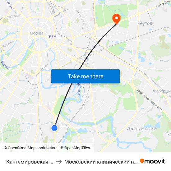 Кантемировская (Kantemirovskaya) to Московский клинический научно-практический центр map