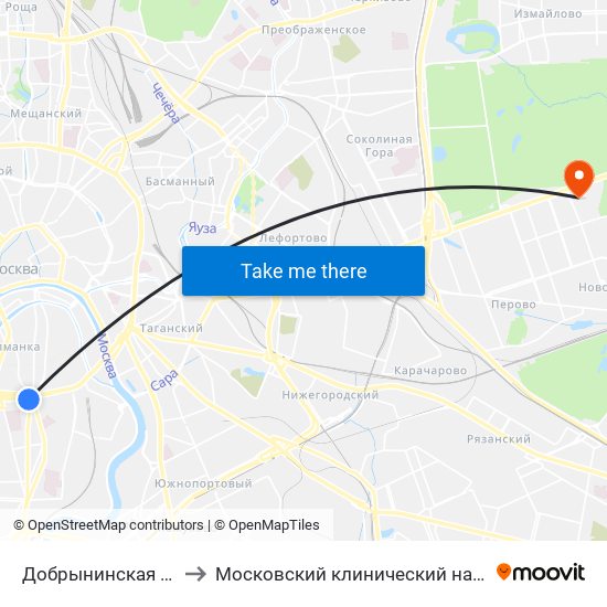 Добрынинская (Dobryninskaya) to Московский клинический научно-практический центр map