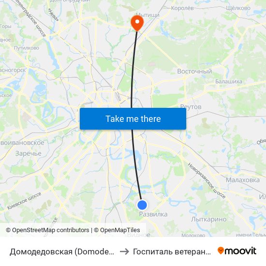 Домодедовская (Domodedovskaya) to Госпиталь ветеранов войн map