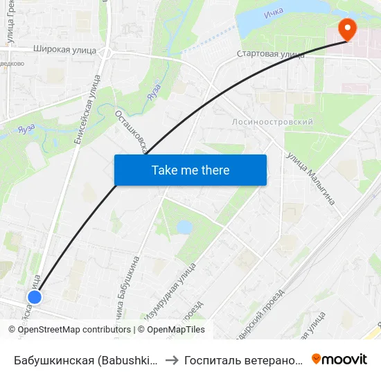 Бабушкинская (Babushkinskaya) to Госпиталь ветеранов войн map