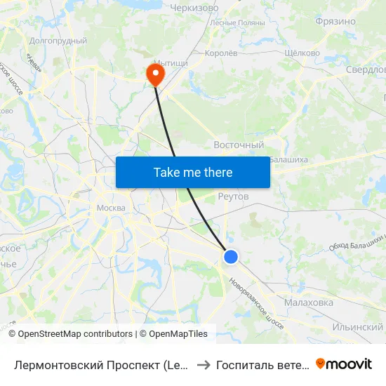 Лермонтовский Проспект (Lermontovsky Prospekt) to Госпиталь ветеранов войн map
