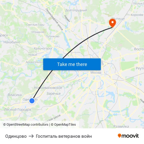 Одинцово to Госпиталь ветеранов войн map