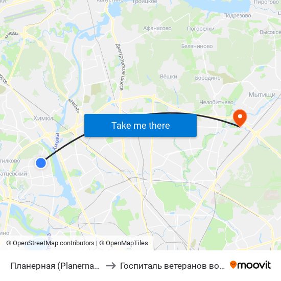 Планерная (Planernaya) to Госпиталь ветеранов войн map