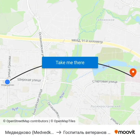 Медведково (Medvedkovo) to Госпиталь ветеранов войн map