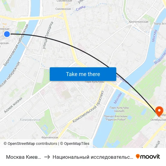 Москва Киевская (Kievsky Station) to Национальный исследовательский технологический университет ""МИСиС"" map