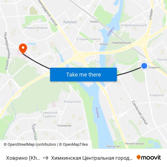 Ховрино (Khovrino) to Химкинская Центральная городская больница map