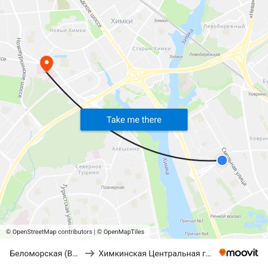 Беломорская (Belomorskaya) to Химкинская Центральная городская больница map